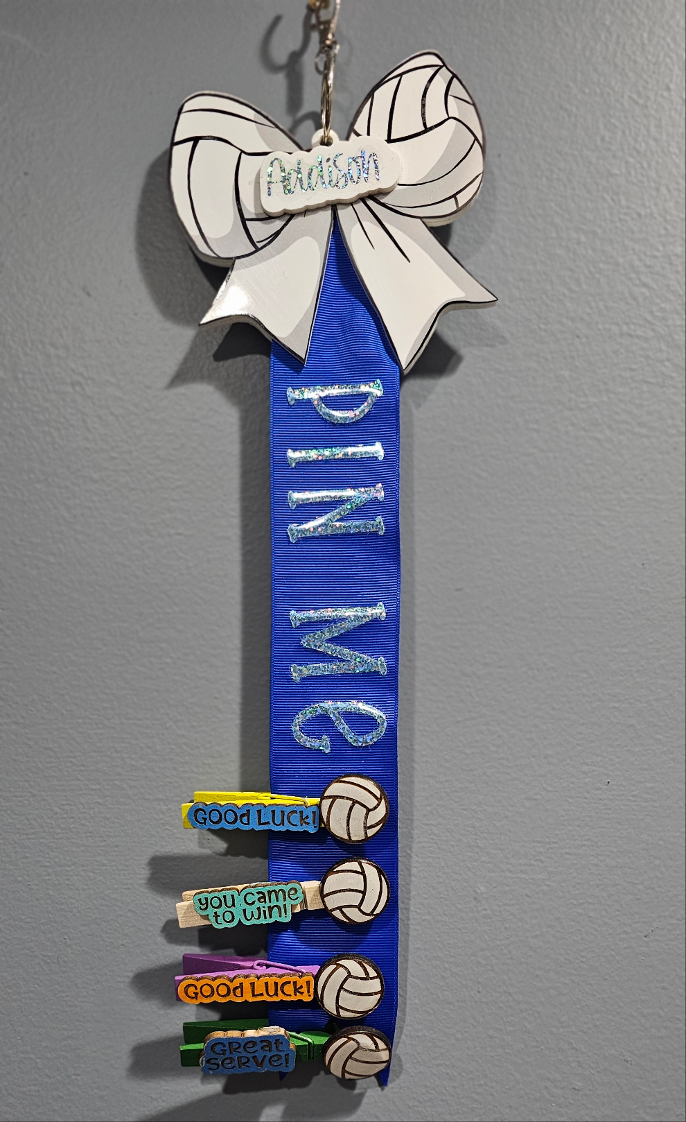 Pin Me Volleyball Clothespin Clip Holder bag tag