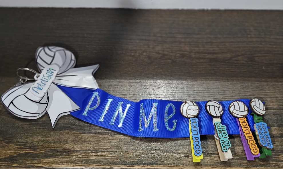 Pin Me Volleyball Clothespin Clip Holder bag tag