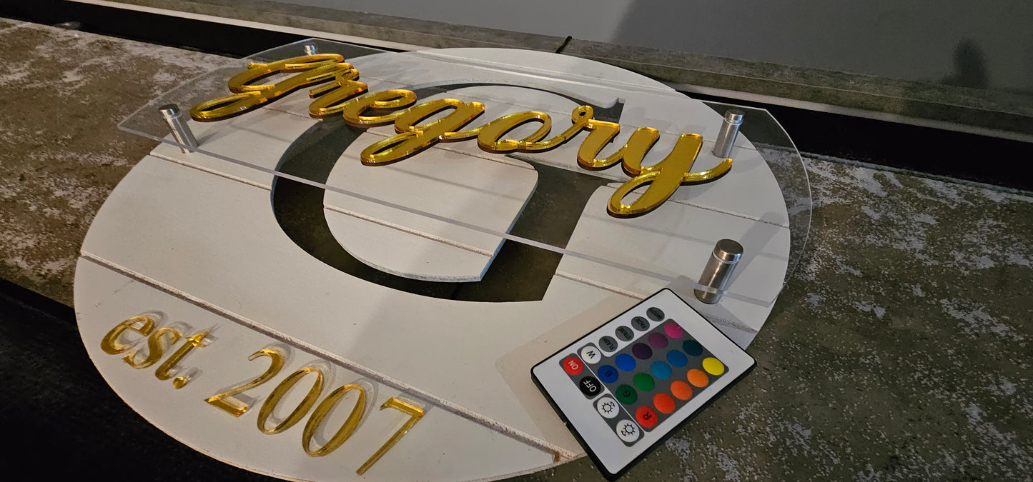 Personalized Wood Family LED Round Wall Art Sign, Home Decor, Sign, Gift, Illuminated Text, Personalized Sign, Handmade, Wall Decor, Custom Made, Logo,