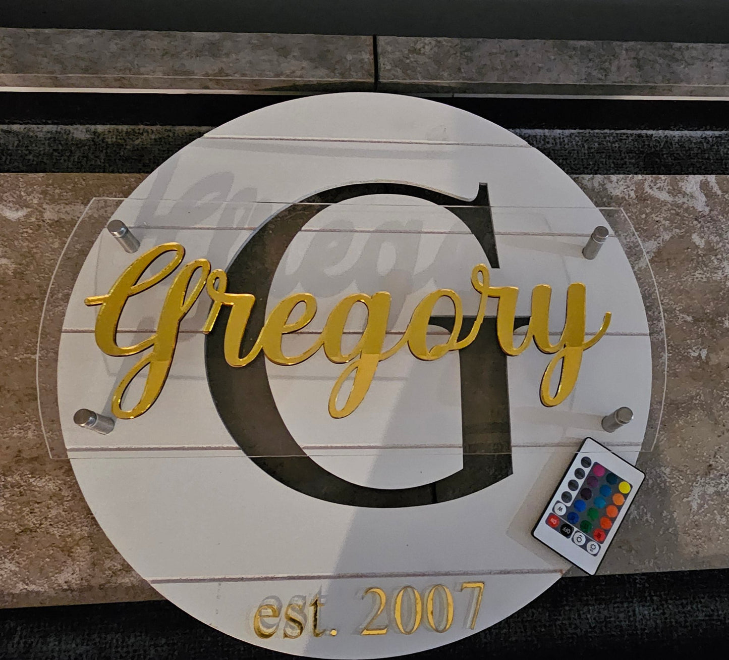 Personalized Wood Family LED Round Wall Art Sign, Home Decor, Sign, Gift, Illuminated Text, Personalized Sign, Handmade, Wall Decor, Custom Made, Logo,