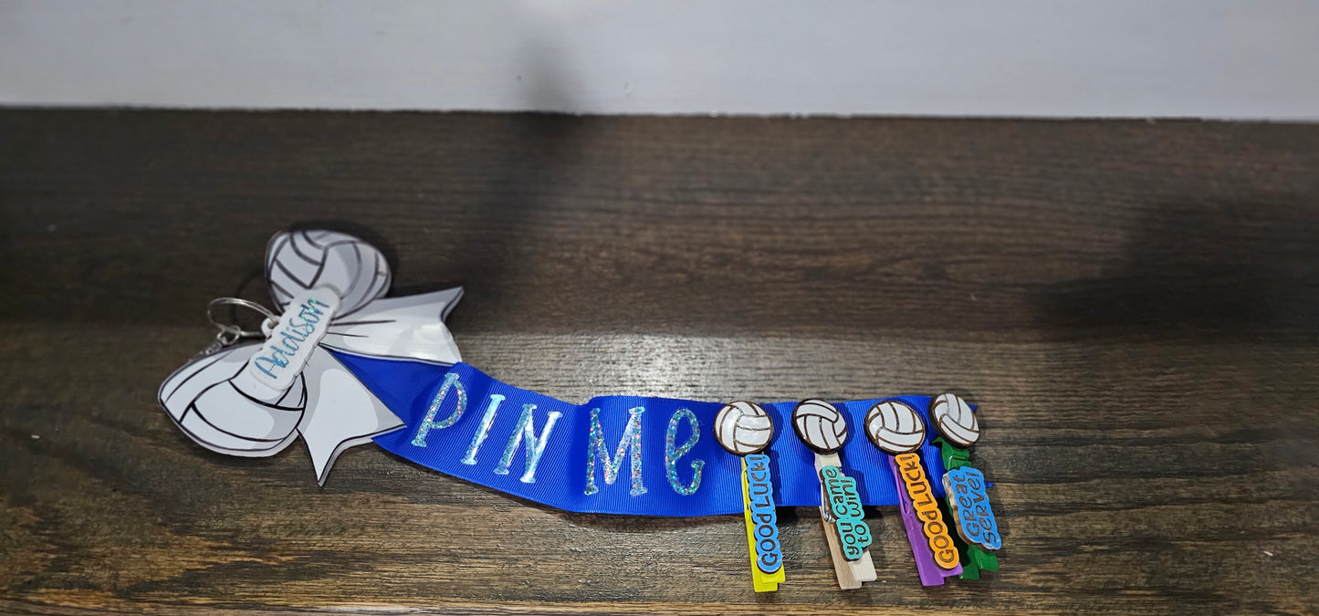 Pin Me Volleyball Clothespin Clip Holder bag tag