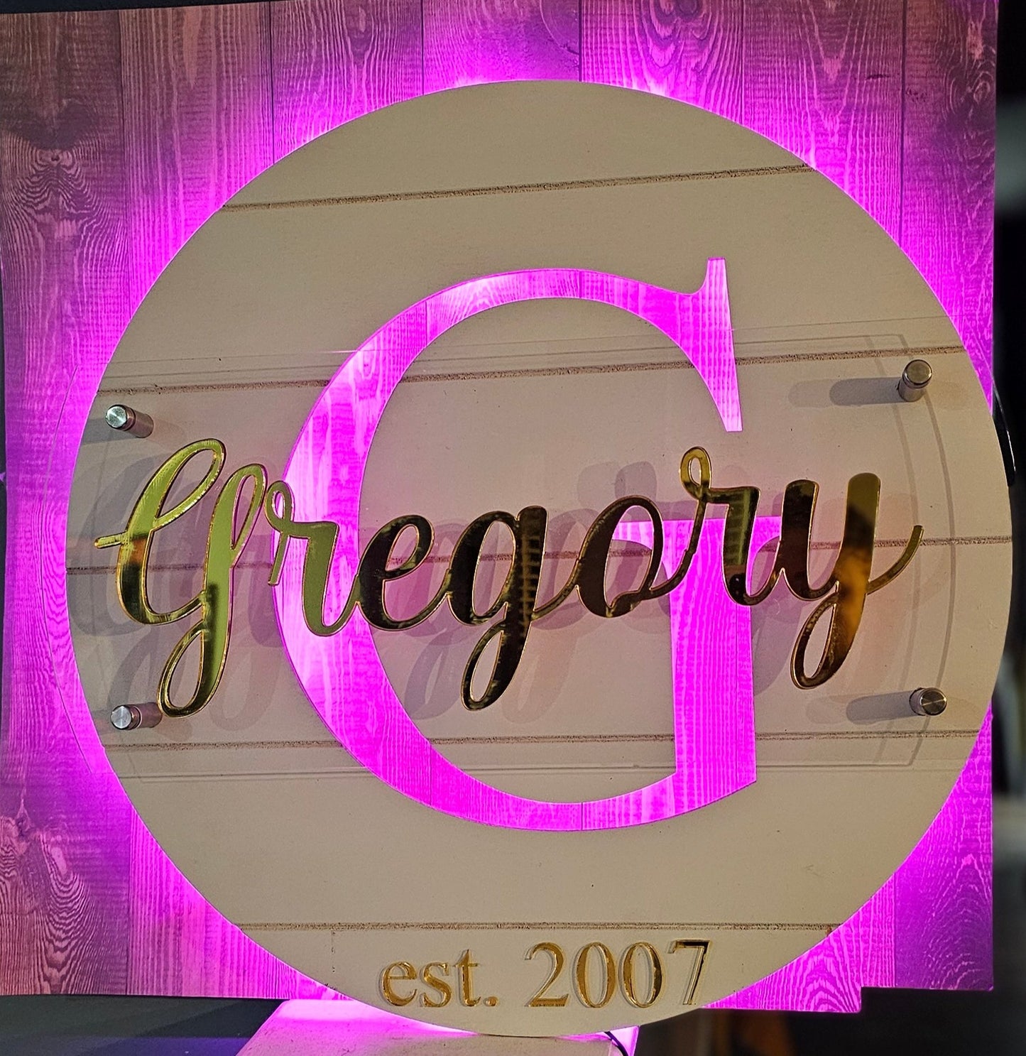 Personalized Wood Family LED Round Wall Art Sign, Home Decor, Sign, Gift, Illuminated Text, Personalized Sign, Handmade, Wall Decor, Custom Made, Logo,