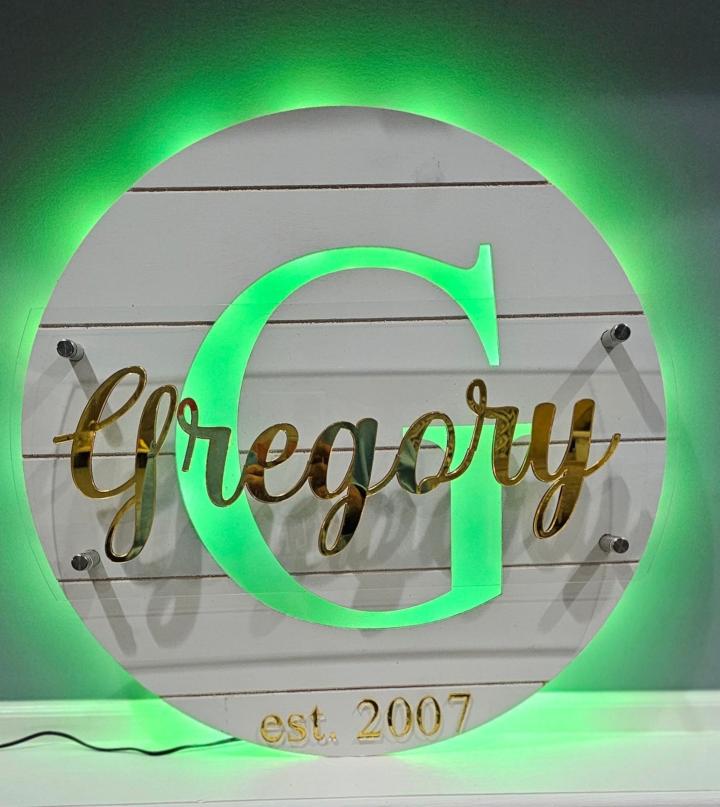Personalized Wood Family LED Round Wall Art Sign, Home Decor, Sign, Gift, Illuminated Text, Personalized Sign, Handmade, Wall Decor, Custom Made, Logo,