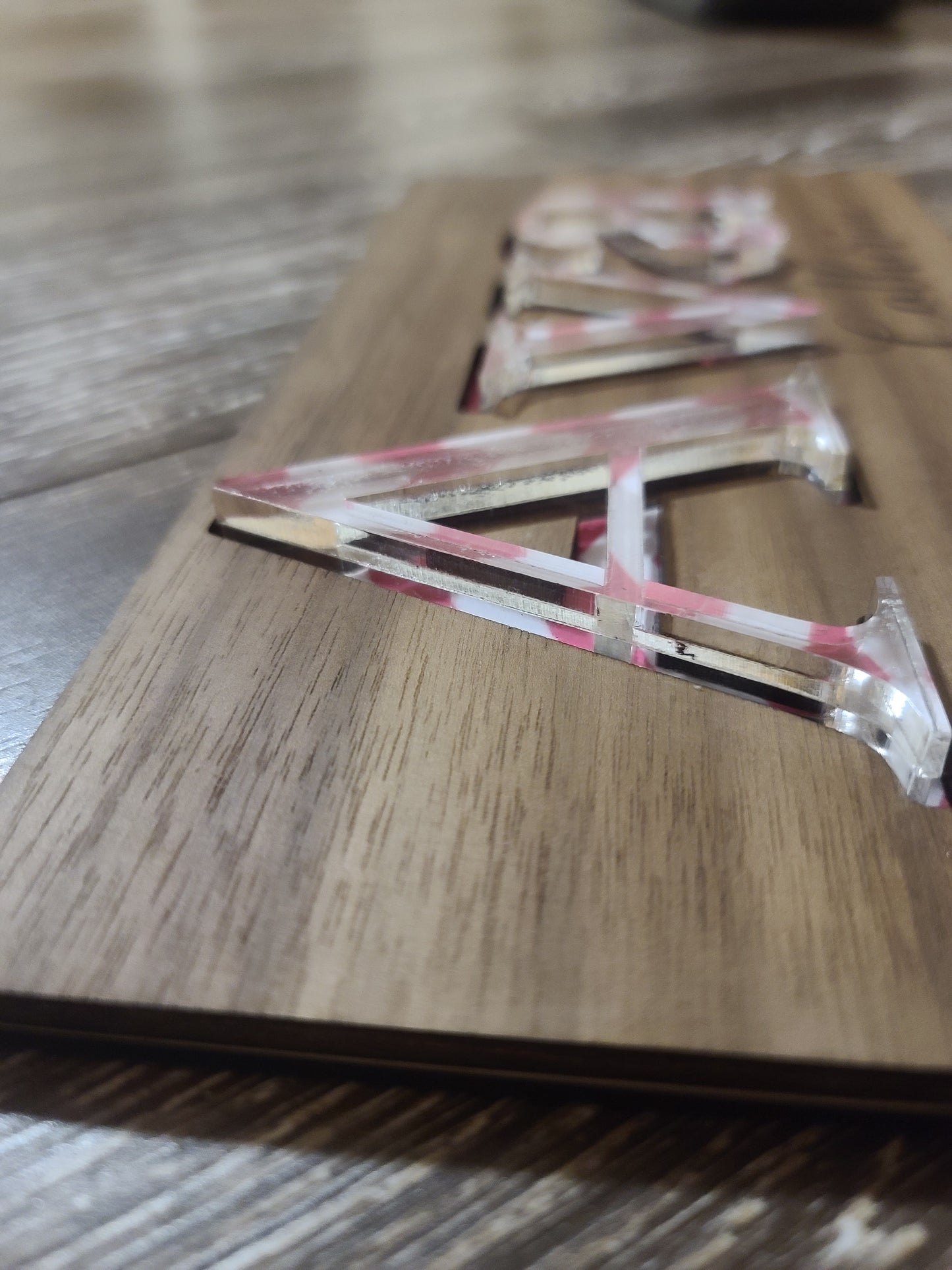 Wood & Acrylic Name Puzzle (you pick chevron / zig zag color) with clear letters.