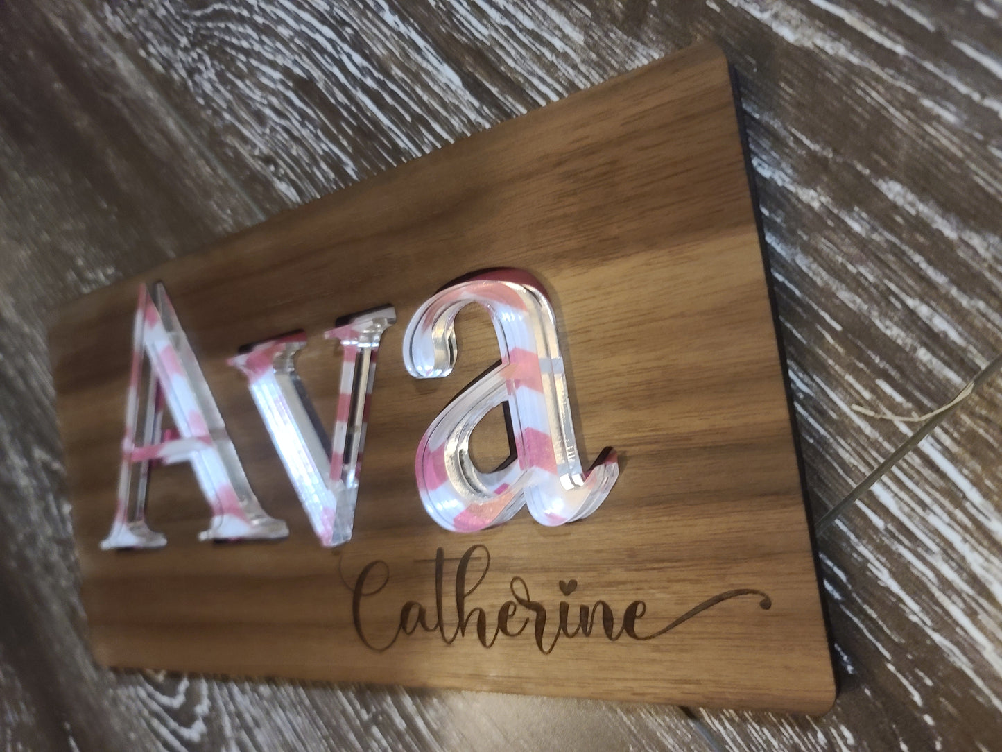 Wood & Acrylic Name Puzzle (you pick chevron / zig zag color) with clear letters.