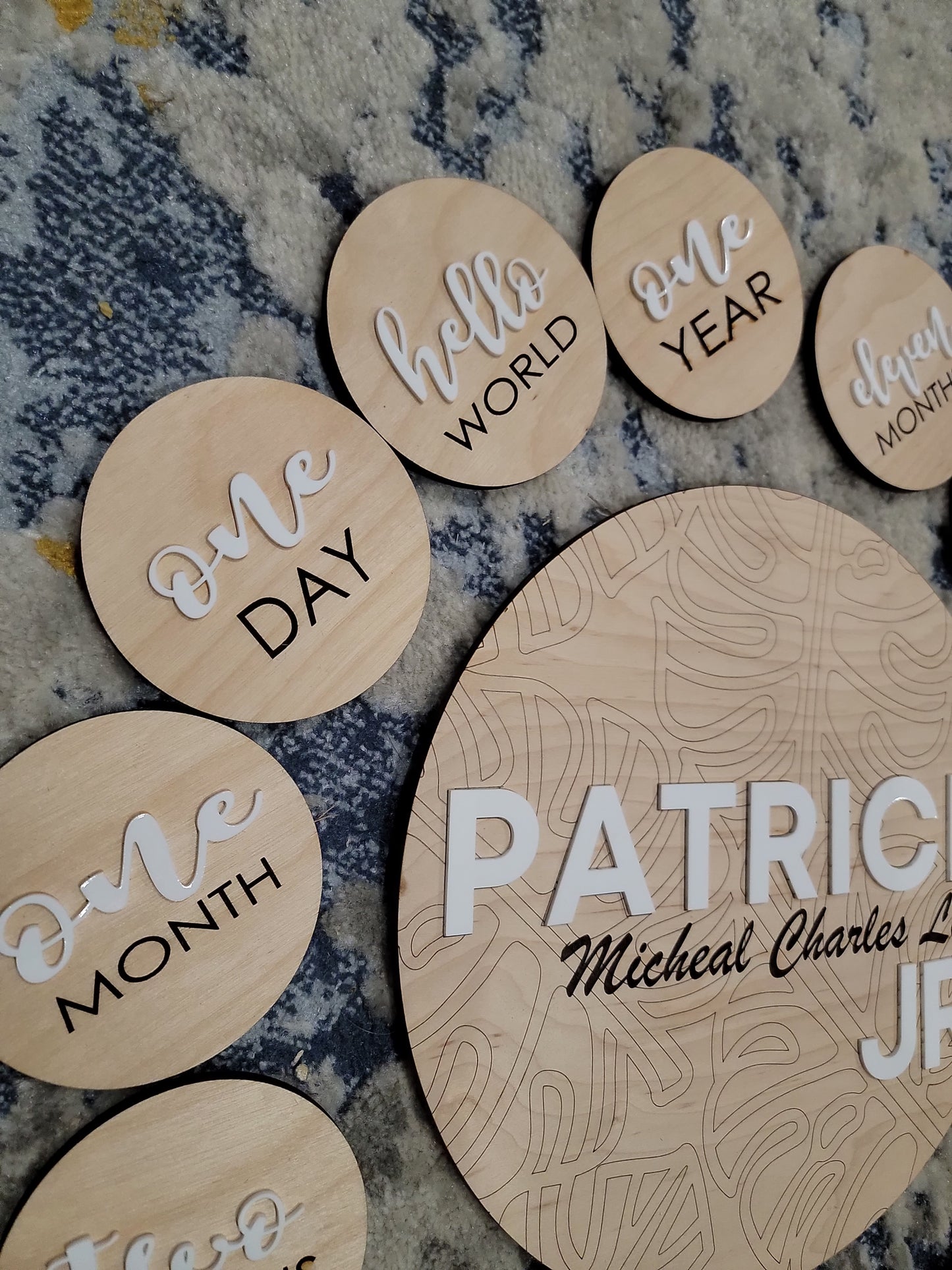 Wood and Acrylic Round Wood Baby Milestone Cards Unisex