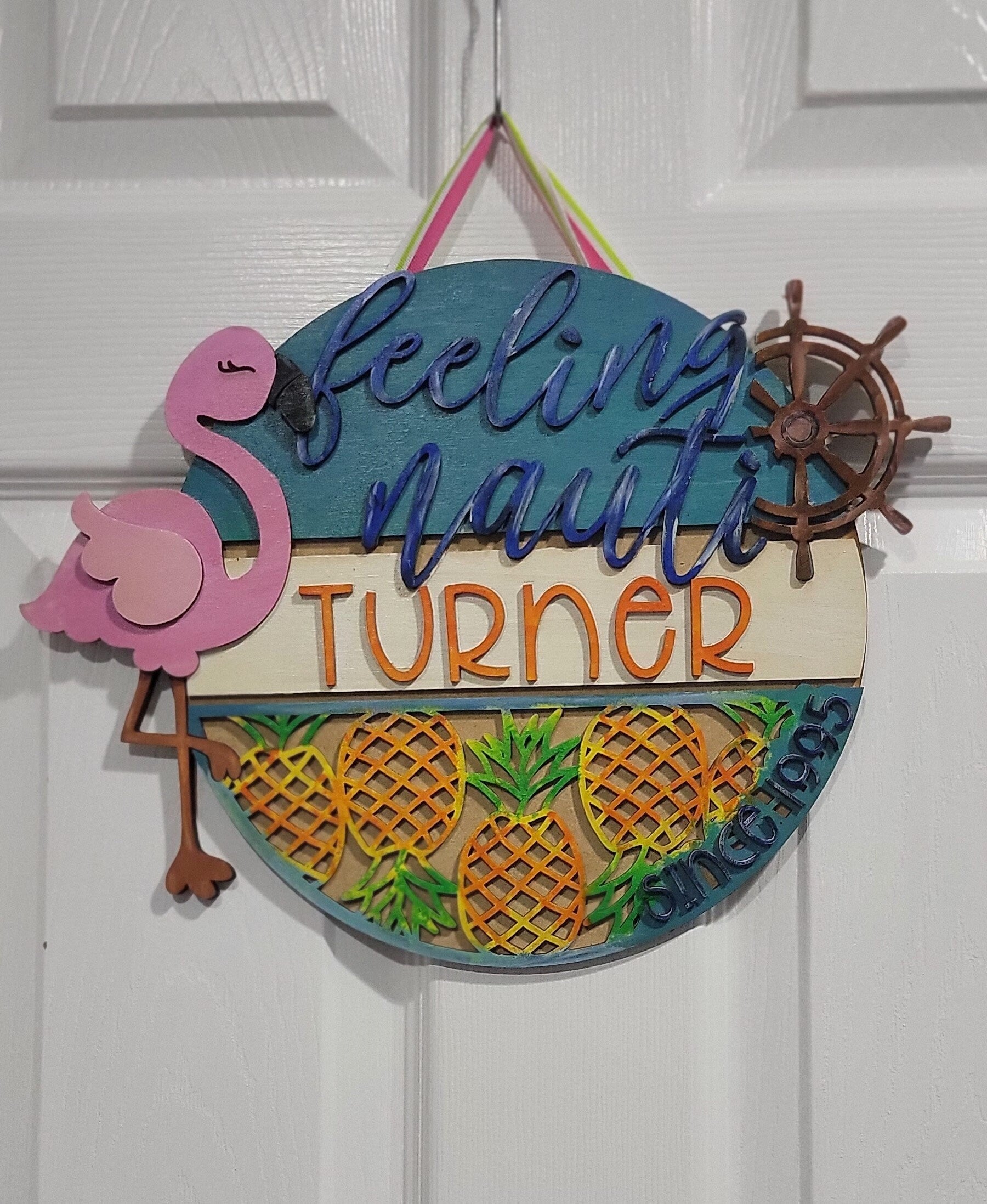 Feelin' Nauti (Feeling Naughty) Cruise Cabin Door Hanger with Upside Down Pineapples