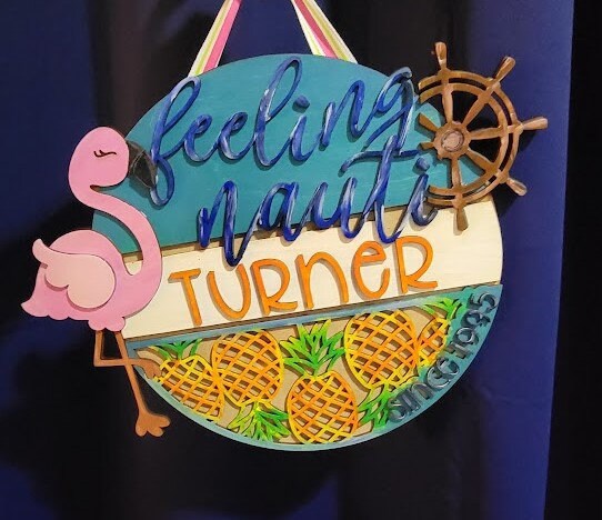 Feelin' Nauti (Feeling Naughty) Cruise Cabin Door Hanger with Upside Down Pineapples