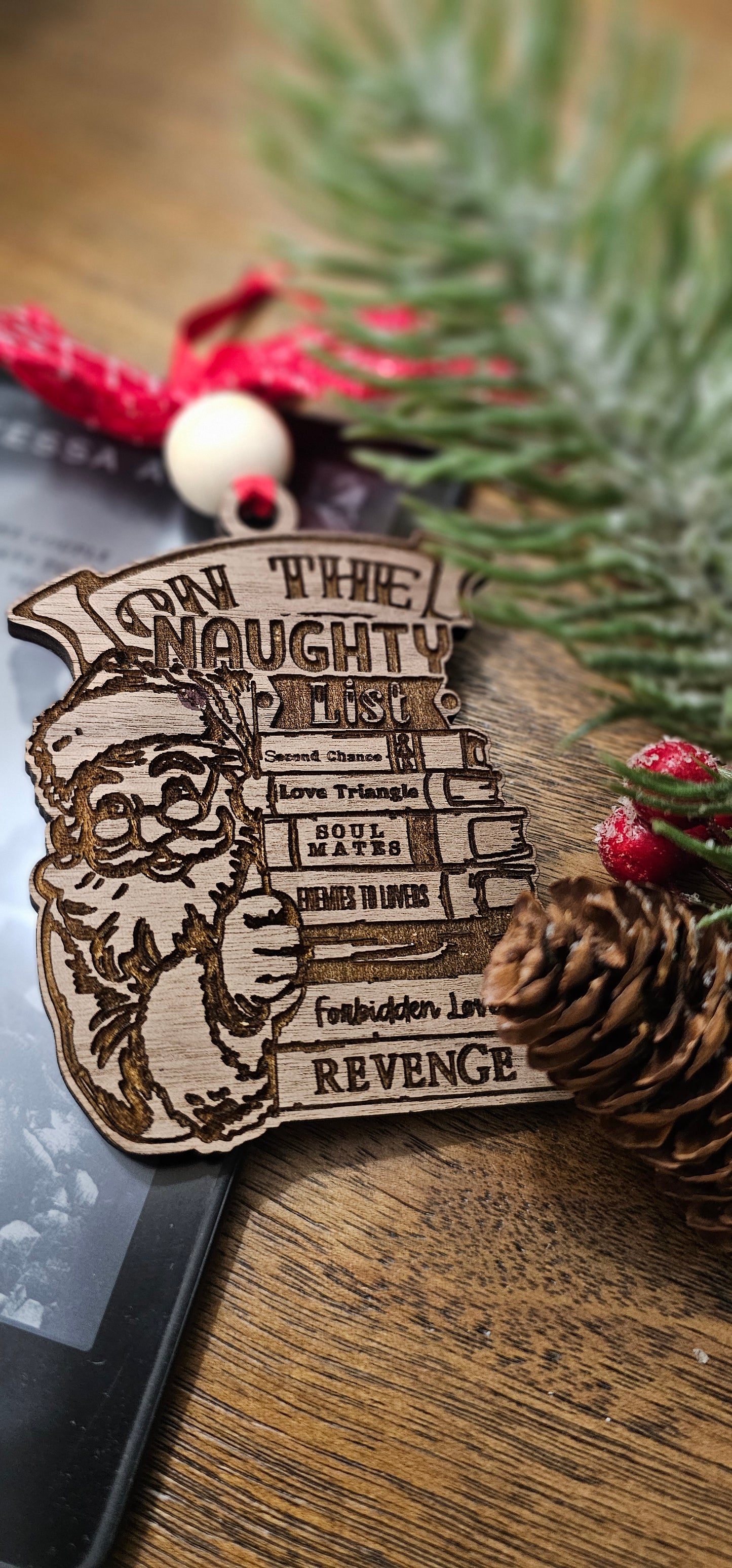 Santa On the Naughty List Spicy Wood Ornament