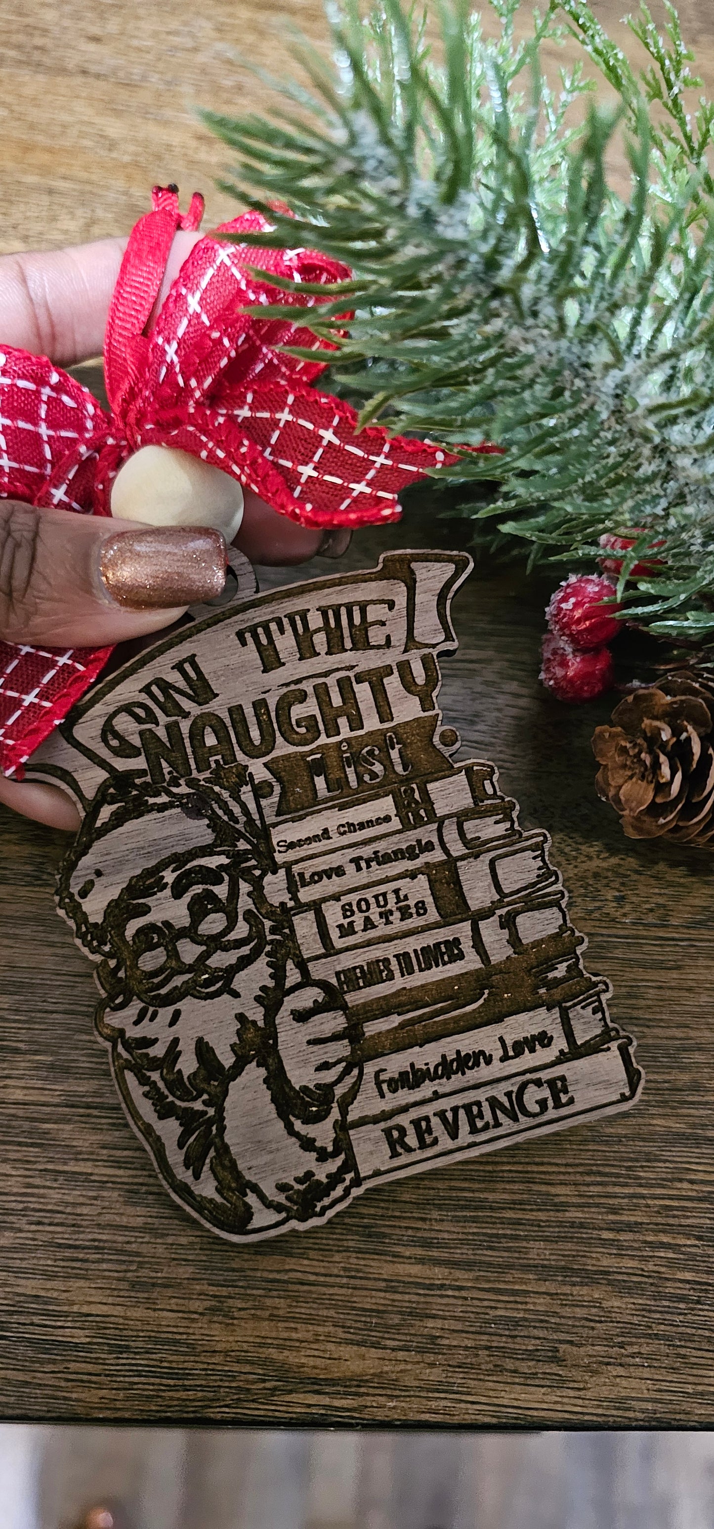 Santa On the Naughty List Spicy Wood Ornament