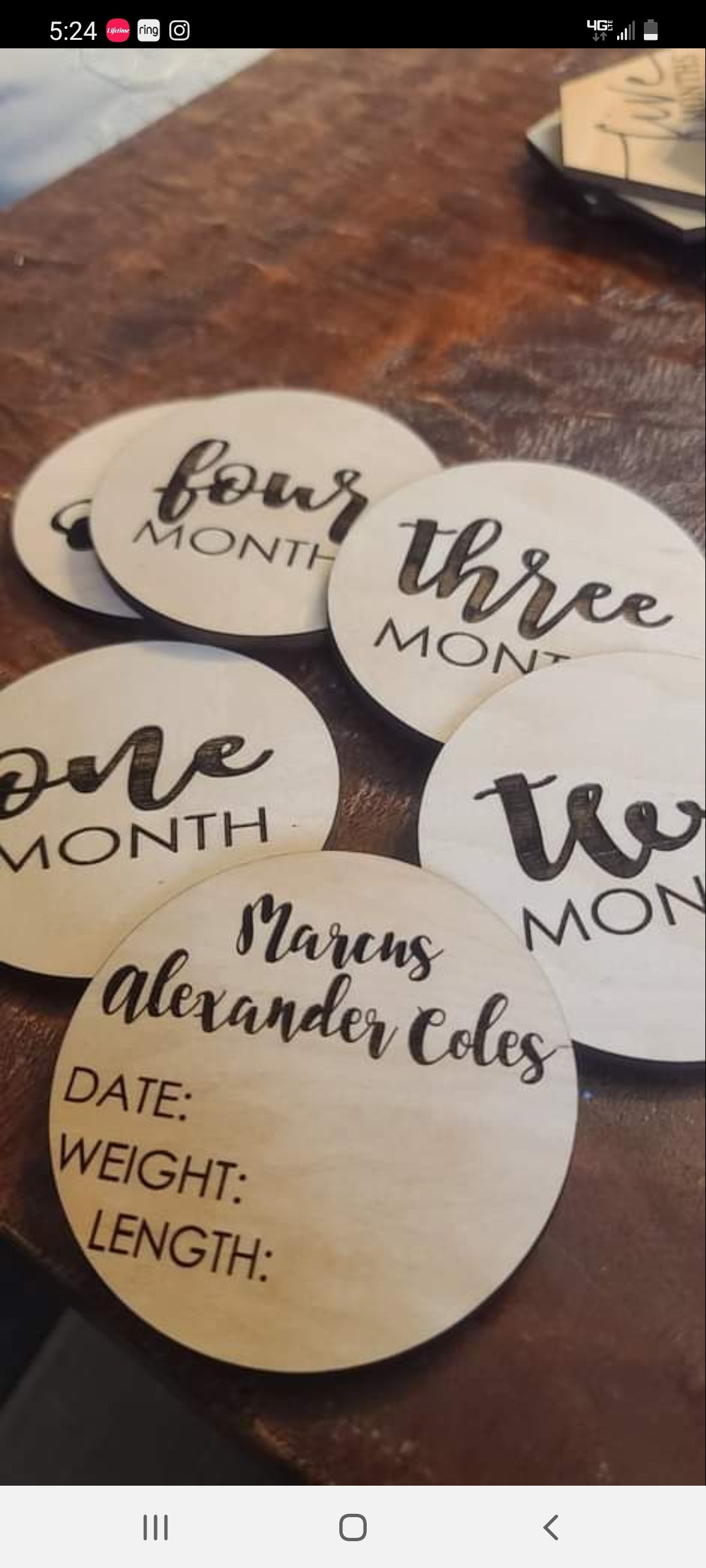 Engraved Round Wood Baby Milestone Cards Unisex